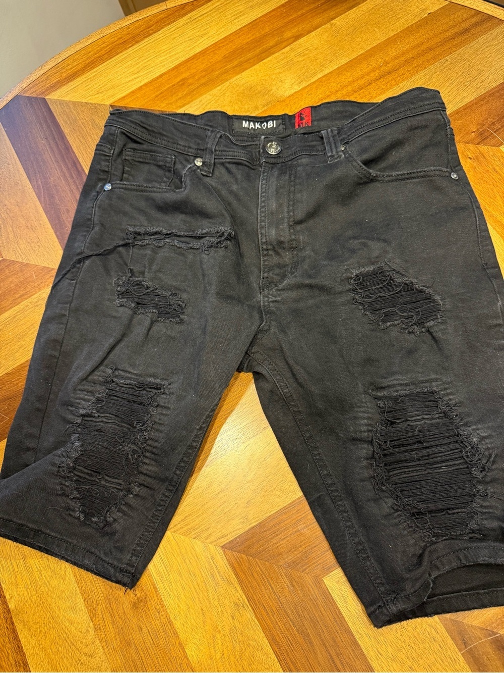 Makobi Men's Black Distressed Denim Jean Shorts Jorts